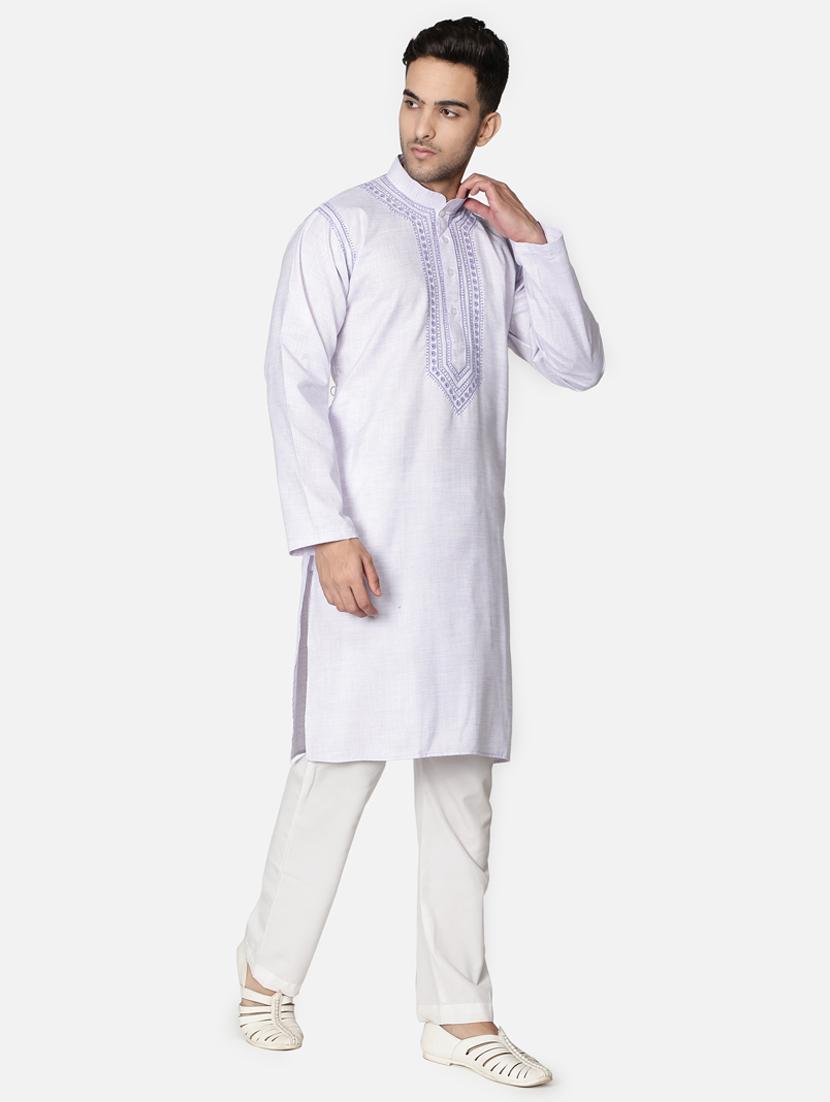 purple neck embroidered long kurta - 18371563 - Zoom Image - 4