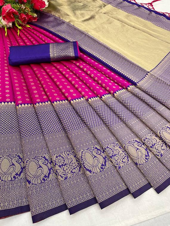 pink banarasi saree with blouse - 18372102 - Zoom Image - 2