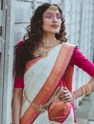 pink banarasi saree with blouse - 18372118 - Standard Image - 2