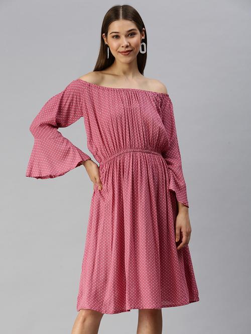 off shoulder empire line dress - 18372139 - Standard Image - 1