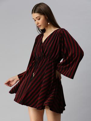 long sleeved striped fit & flare dress - 18372147 - Standard Image - 2