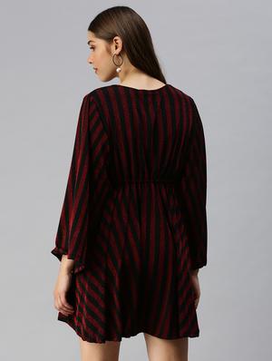 long sleeved striped fit & flare dress - 18372147 - Standard Image - 3
