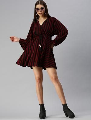 long sleeved striped fit & flare dress - 18372147 - Standard Image - 4