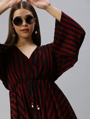 long sleeved striped fit & flare dress - 18372147 - Standard Image - 5