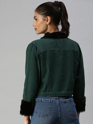 fur embellished denim jacket - 18372244 - Standard Image - 3