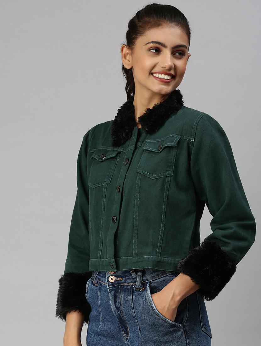 fur embellished denim jacket - 18372244 - Zoom Image - 2