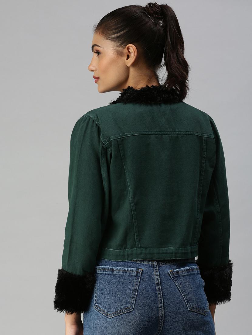fur embellished denim jacket - 18372244 - Zoom Image - 3