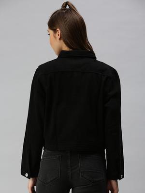 black solid denim summer jacket - 18372253 - Standard Image - 3