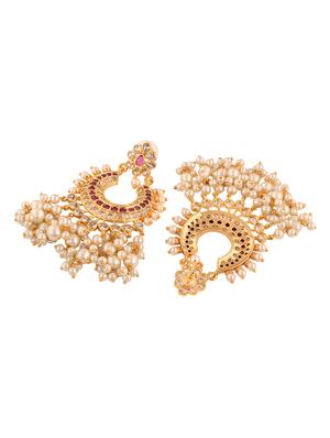 gold plated pink ad studded peals drops chandbali earrings - 18372331 - Standard Image - 3