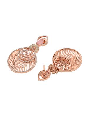 rosegold plated pink ad studded chandbali earrings - 18372335 - Standard Image - 3