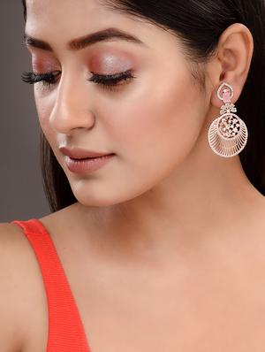 rosegold plated pink ad studded chandbali earrings - 18372335 - Standard Image - 4