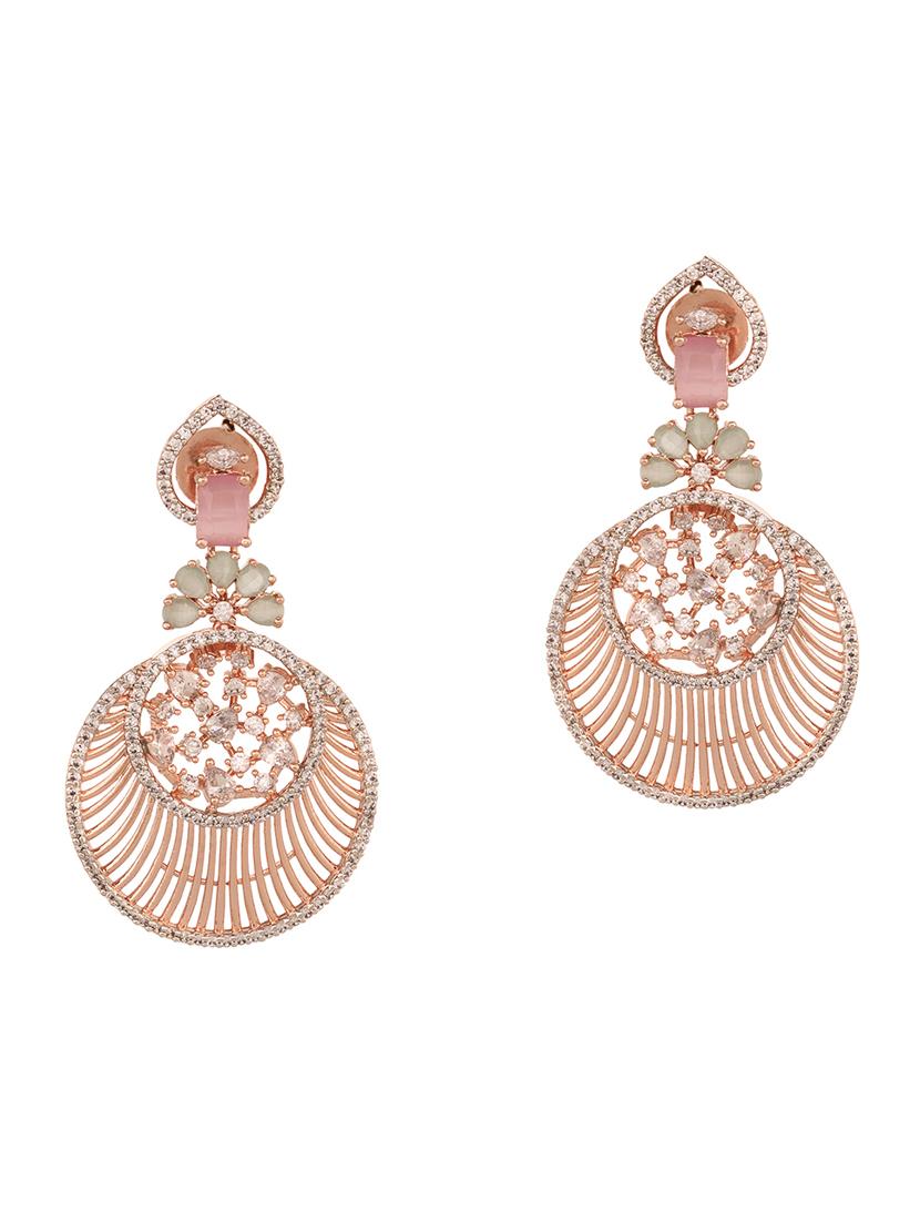 rosegold plated pink ad studded chandbali earrings - 18372335 - Zoom Image - 2