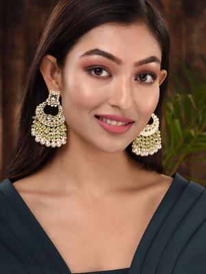 green brass chandballi earring - 18372343 - Standard Image - 4