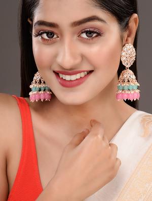 gold brass jhumka earring - 18372345 - Standard Image - 4
