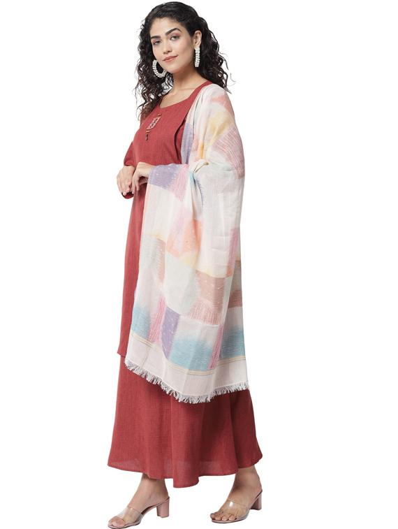 maroon kurta dupatta set - 18372510 - Zoom Image - 2