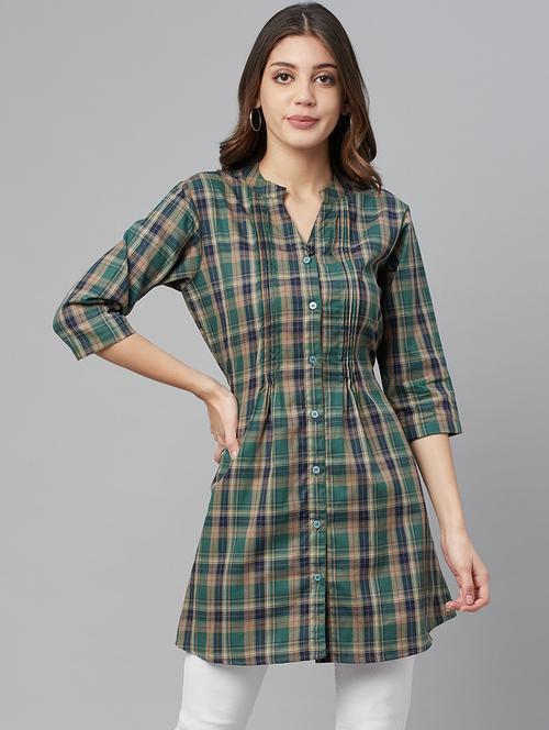 mandarin neck checked regular tunic - 18374516 - Very Small Image - 1