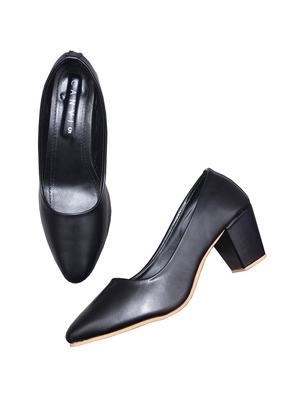 black leatherette slip on pumps - 18374545 - Standard Image - 3
