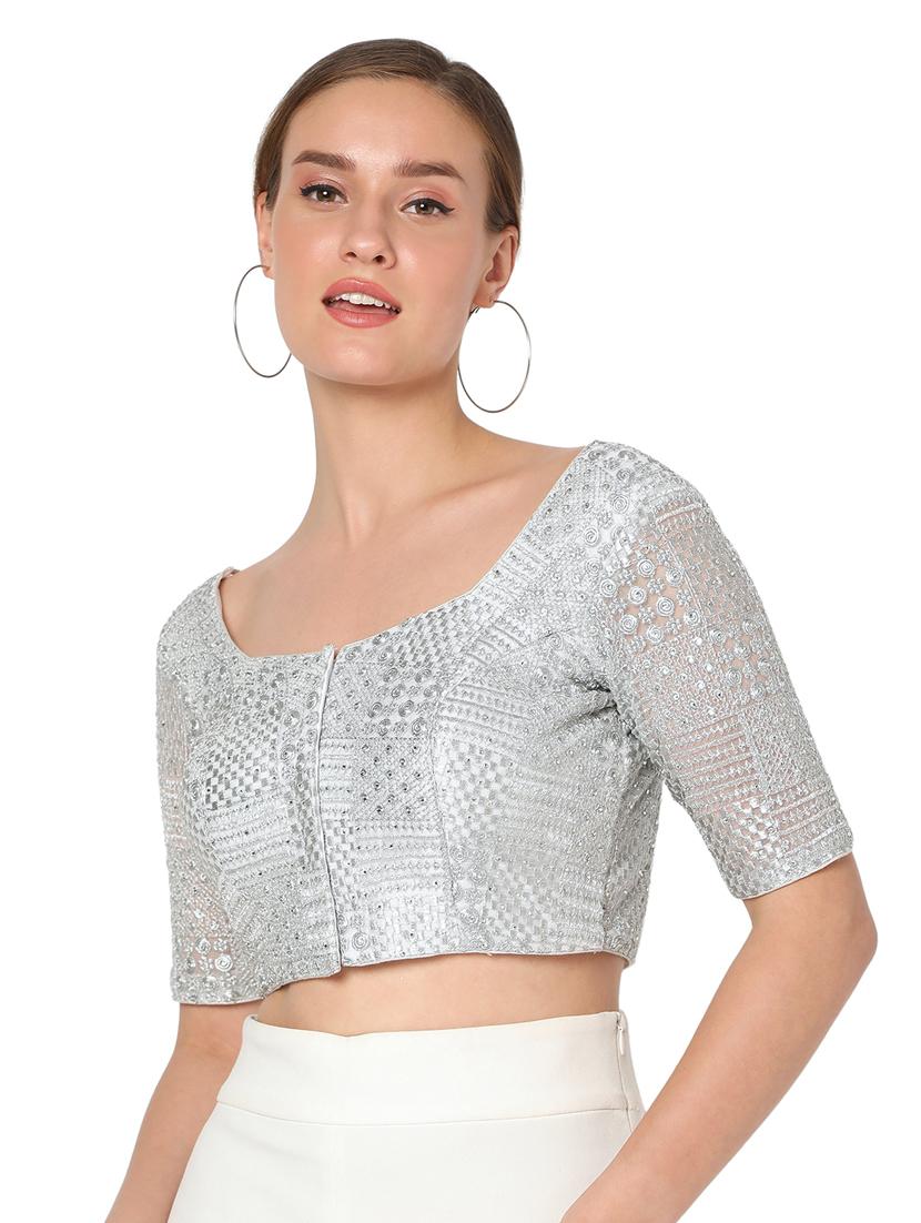 silver net embroidered blouse - 18374610 - Zoom Image - 1