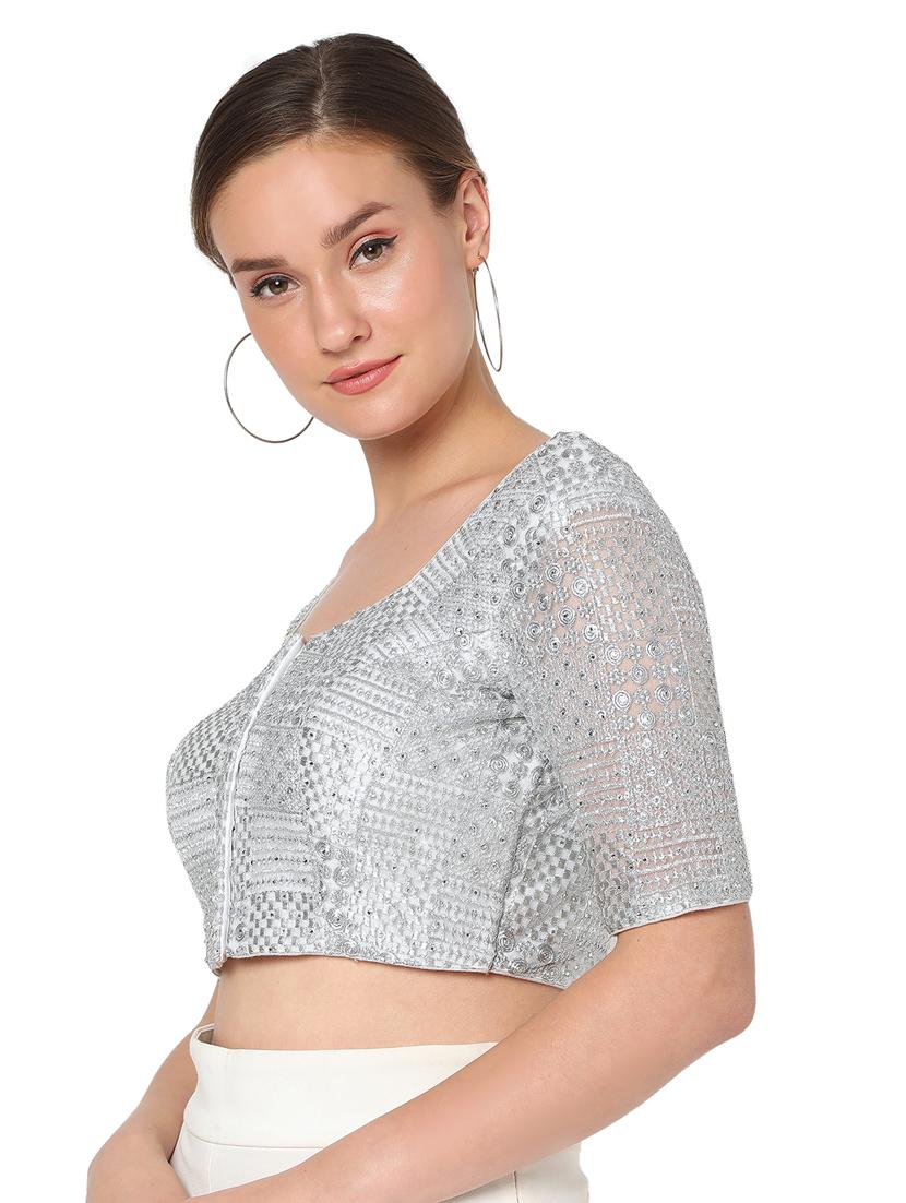 silver net embroidered blouse - 18374610 - Zoom Image - 2