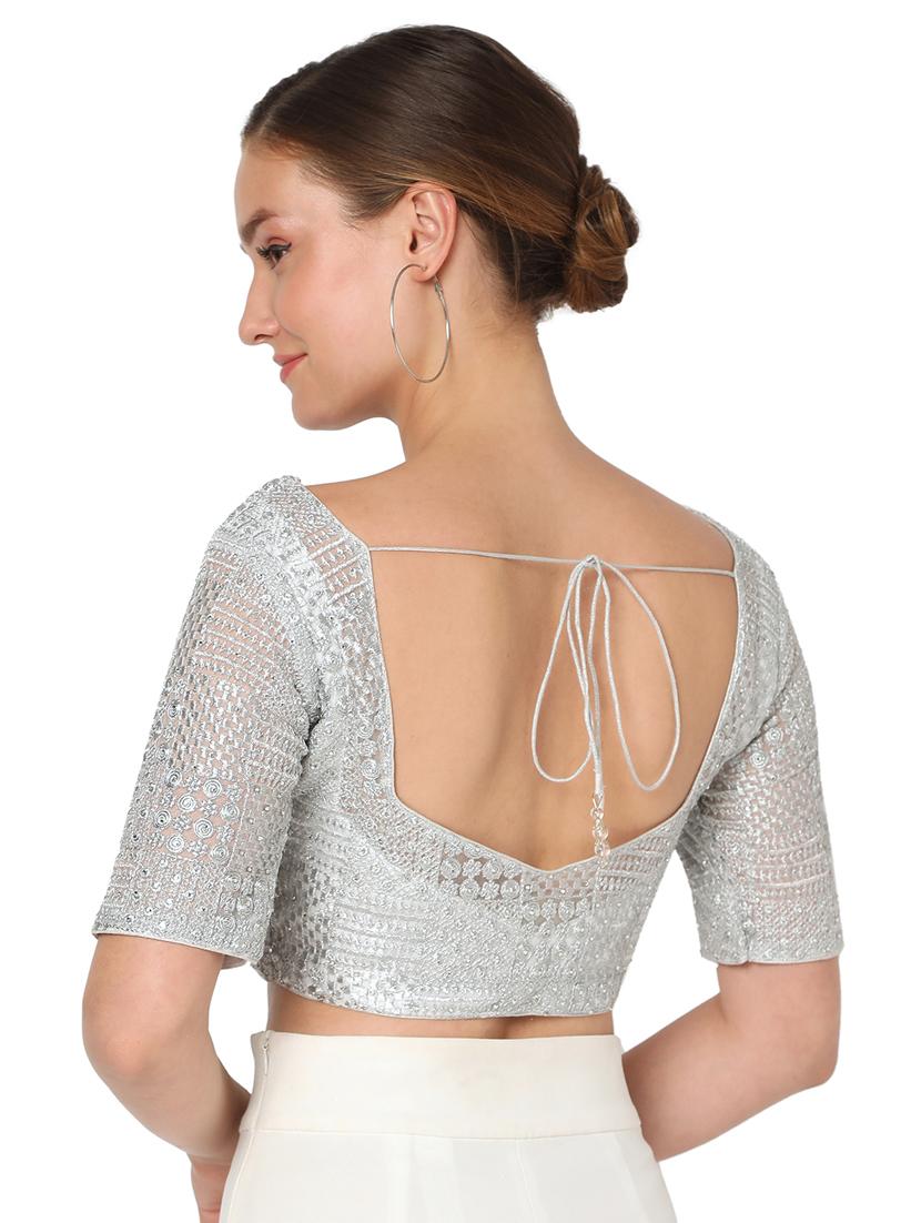 silver net embroidered blouse - 18374610 - Zoom Image - 3