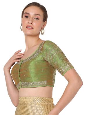 green raw silk embroidered blouse - 18374623 - Standard Image - 2