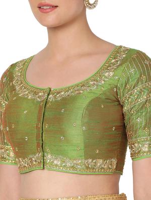 green raw silk embroidered blouse - 18374623 - Standard Image - 5