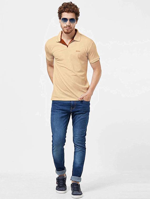 beige solid polo t-shirt - 18374674 - Zoom Image - 4
