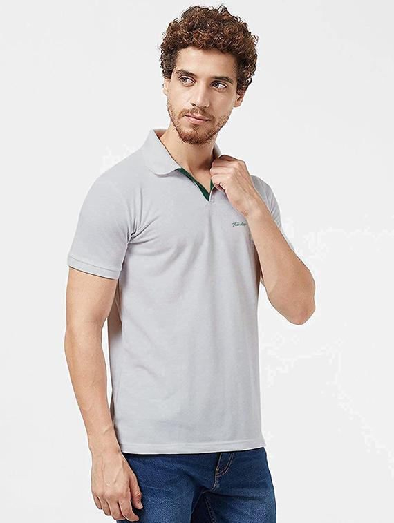 grey solid polo t-shirt - 18374679 - Zoom Image - 2
