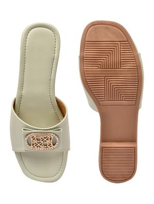 beige synthetic slip on sandals - 18375110 - Standard Image - 3