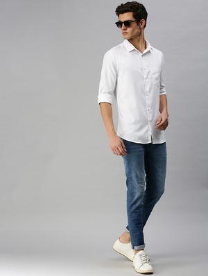 white solid casual shirt - 18376025 - Standard Image - 4