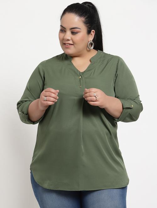 mandarin neck solid plus top - 18376445 - Standard Image - 1