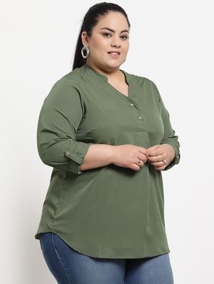 mandarin neck solid plus top - 18376445 - Standard Image - 2