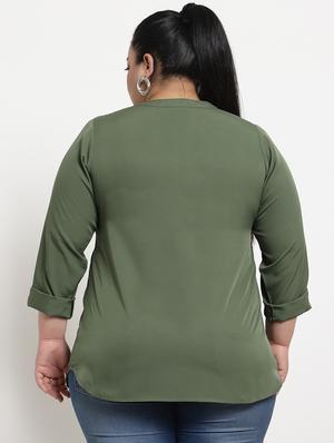 mandarin neck solid plus top - 18376445 - Standard Image - 3