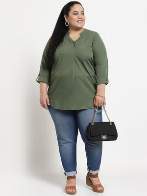 mandarin neck solid plus top - 18376445 - Standard Image - 4