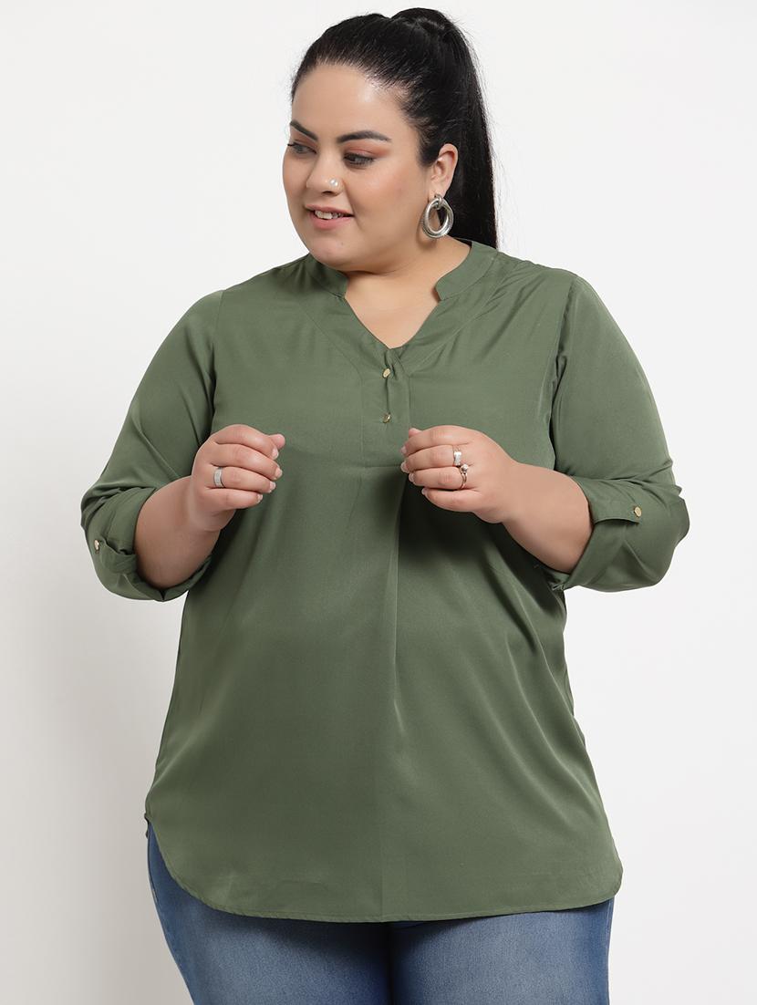 mandarin neck solid plus top - 18376445 - Zoom Image - 1