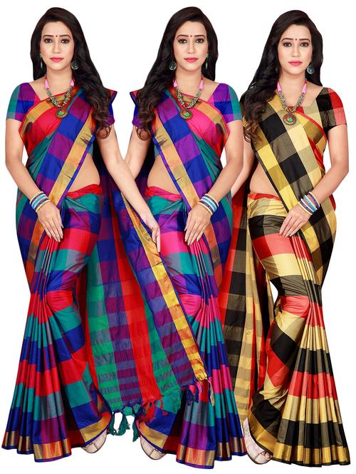 set 3 combo saree with blouse - 18376596 - Standard Image - 1