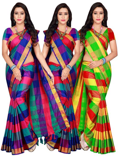 set 3 combo saree with blouse - 18376598 - Standard Image - 1