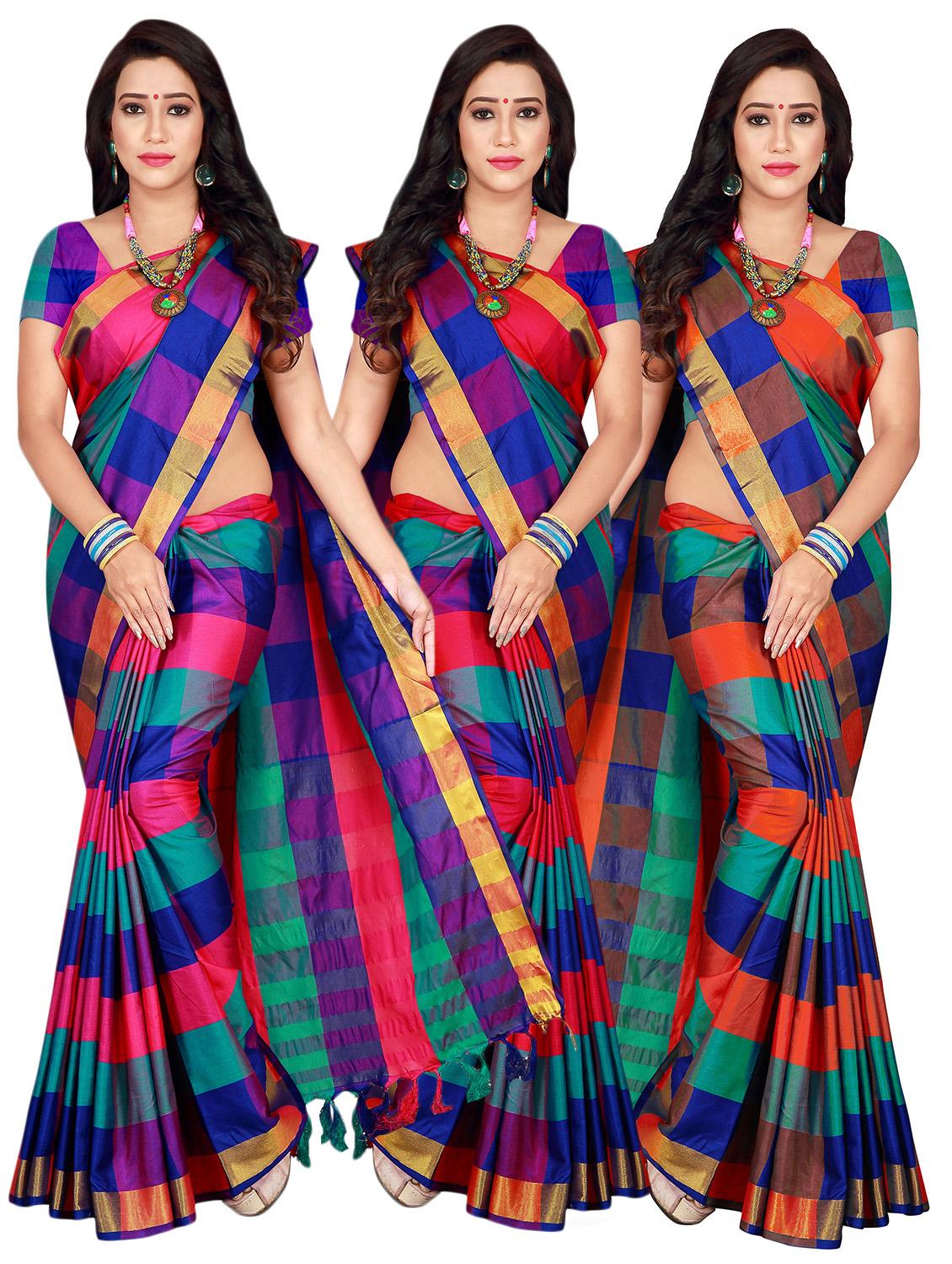 set 3 combo saree with blouse - 18376602 - Zoom Image - 1