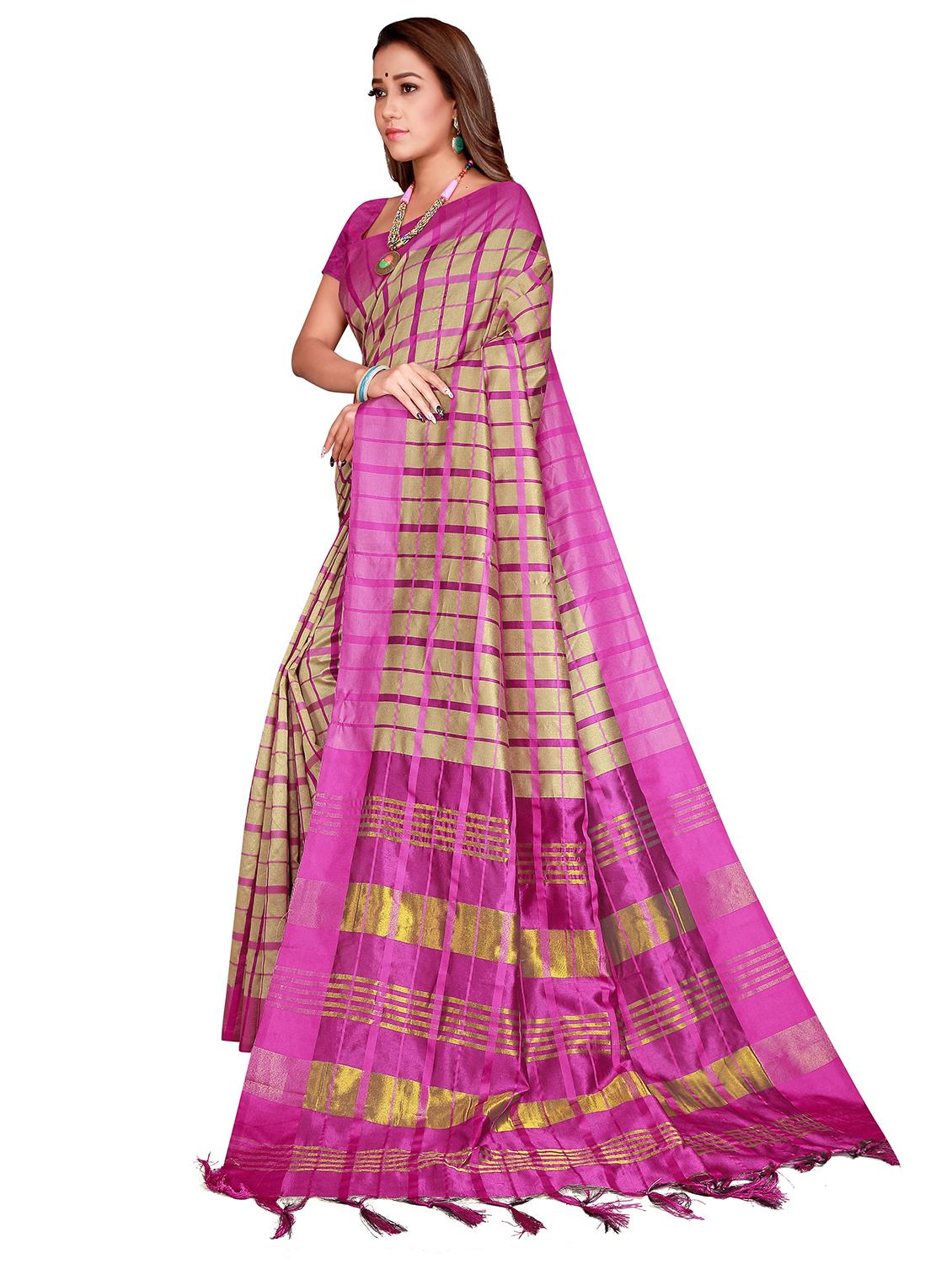 magenta printed saree with blouse - 18376625 - Zoom Image - 2