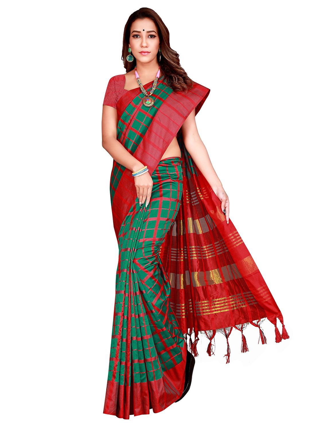 women's checks multi colored saree with blouse