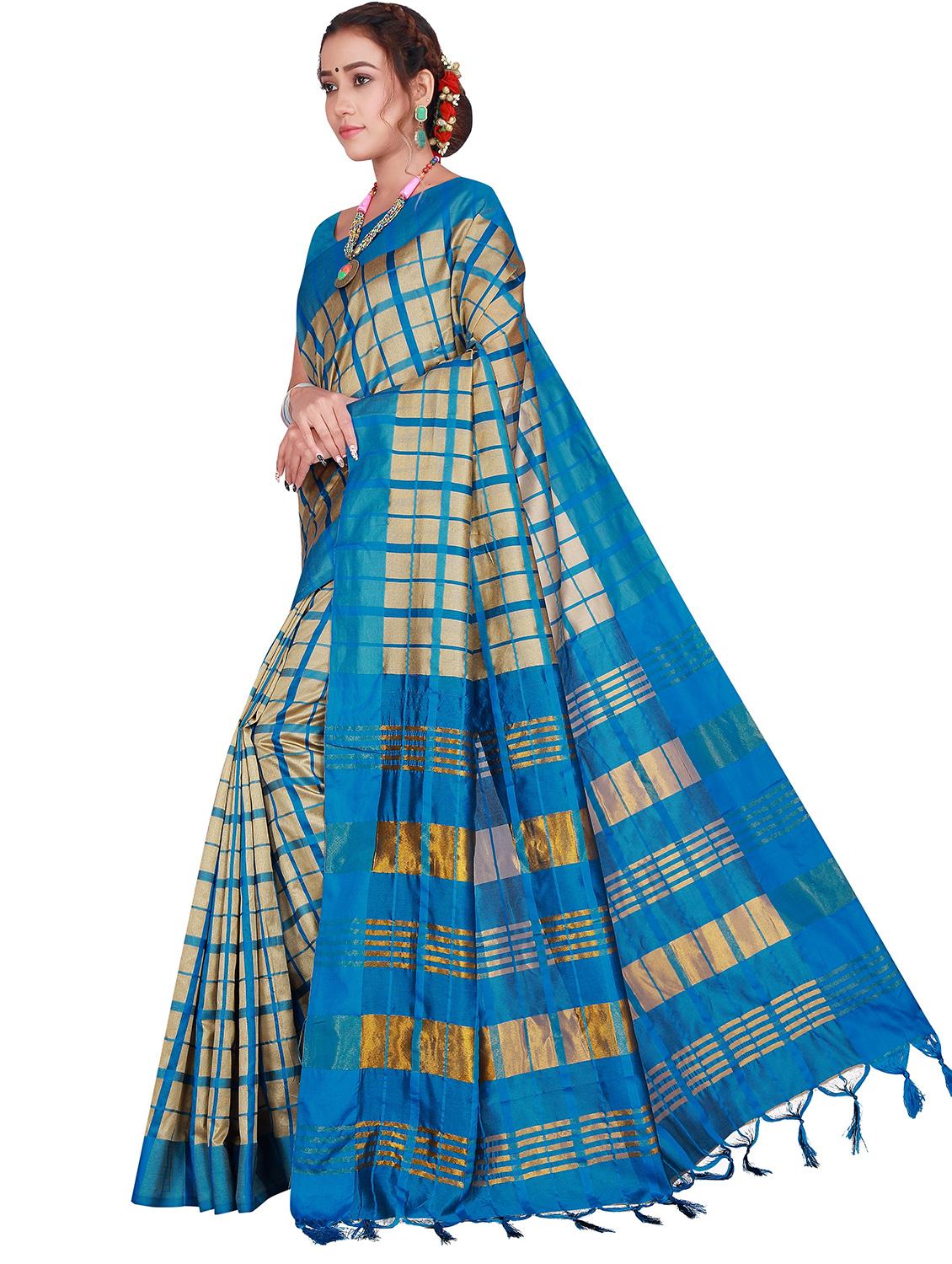 blue printed saree with blouse - 18376631 - Zoom Image - 2