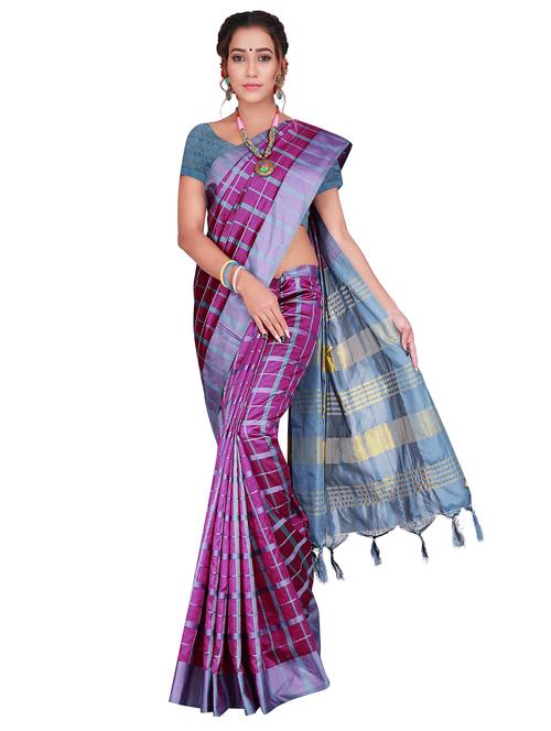 grey printed saree with blouse - 18376634 - Standard Image - 1