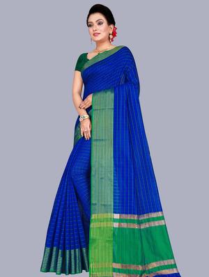 blue printed saree with blouse - 18376644 - Standard Image - 2