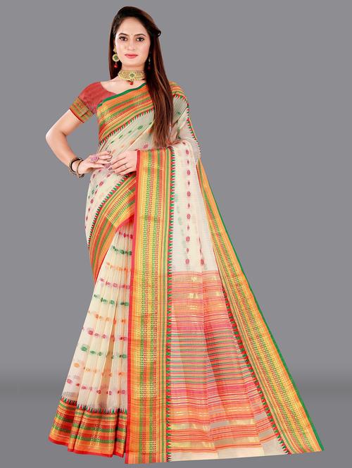 cream woven saree with blouse - 18376669 - Very Small Image - 1