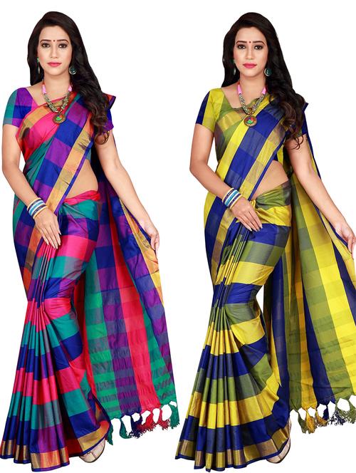 set of 2 combo saree with blouse - 18376679 - Standard Image - 1
