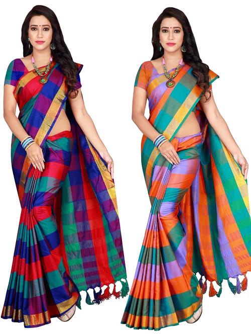 set 2 combo saree with blouse - 18376692 - Standard Image - 1