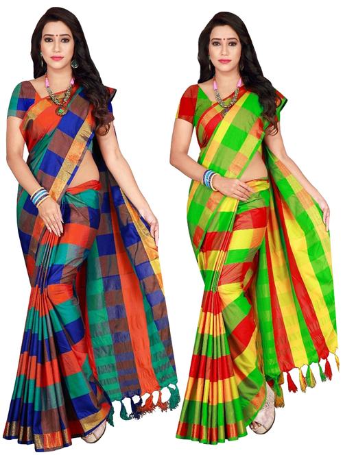 set 2 combo saree with blouse - 18376696 - Standard Image - 1