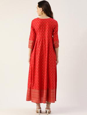 red rayon anarkali kurta - 18376962 - Standard Image - 3