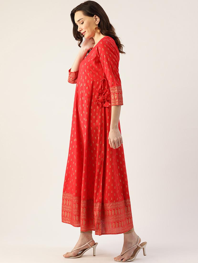 red rayon anarkali kurta - 18376962 - Zoom Image - 2