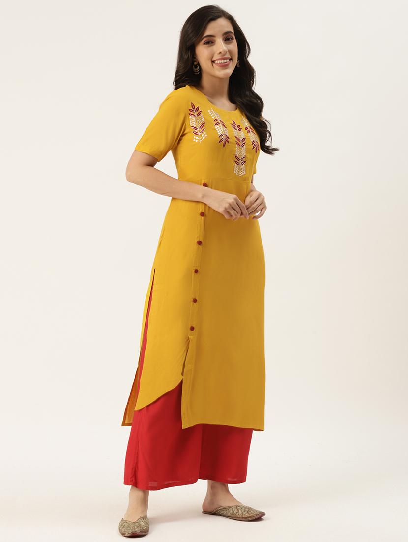 yellow solid asymmetric kurta - 18376988 - Zoom Image - 2